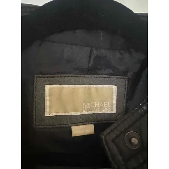 MICHAEL Michael Kors Womens Motorcycle Jacket Size Petite Small Brown Leather - Picture 7 of 9